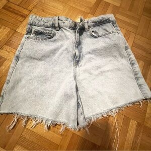Zara Light Blue Frayed Jean Shorts